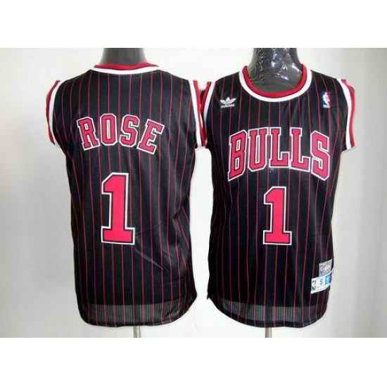 Men Chicago Bulls #1 Derrick Rose Black With Red Strip Throwback Stitched NBA Jersey